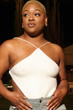 Ivory backless halter tank top front view
Ivory tie-back halter tank top back view
